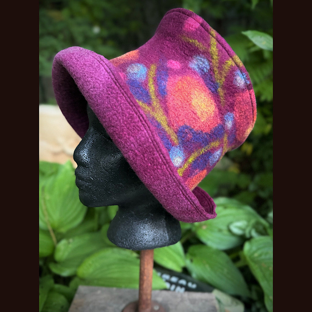 OOAK Handmade wool Felted hat 23.5” medium