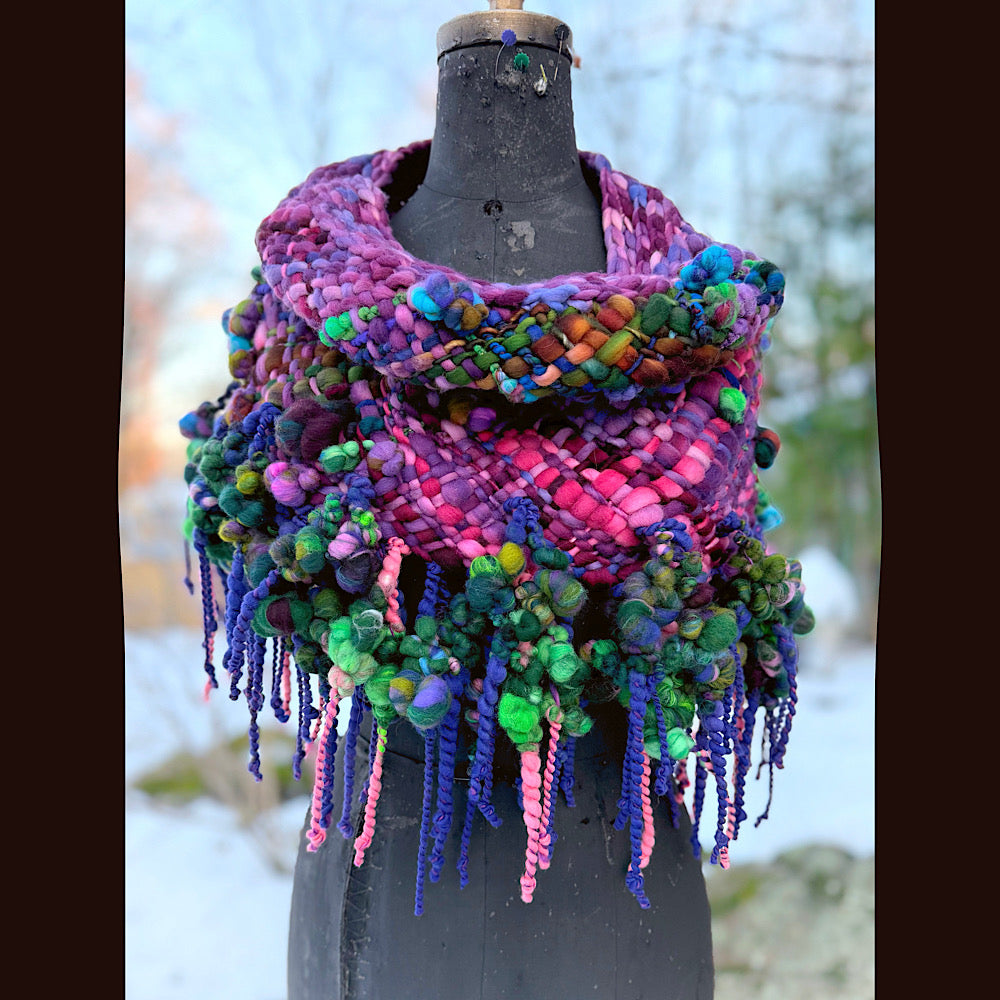 Handmade wool Woven Scarf shawlette 19” X 18”