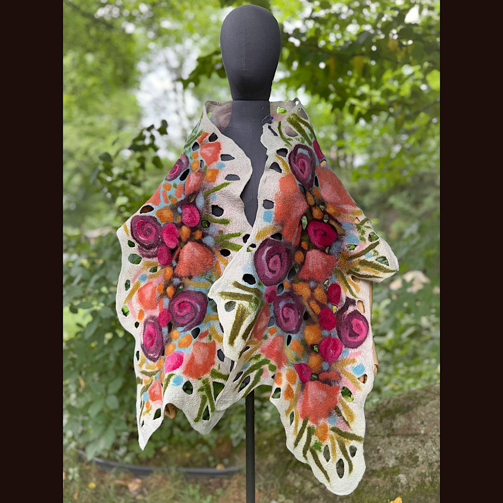 OOAK Handmade wool Felted Scarf 82” X 19” Original art work