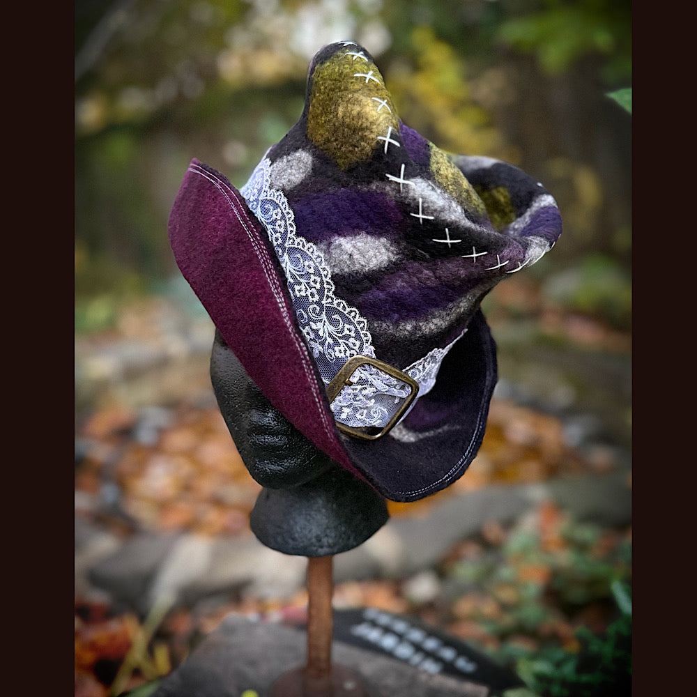 OOAK Handmade wool Felted hat 23.5” medium