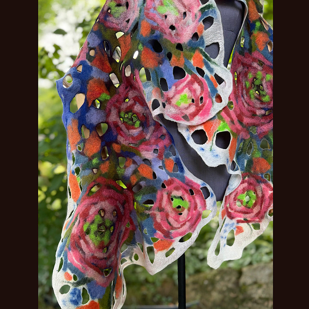 OOAK Handmade wool Felted Scarf 90” X 20” Original art work