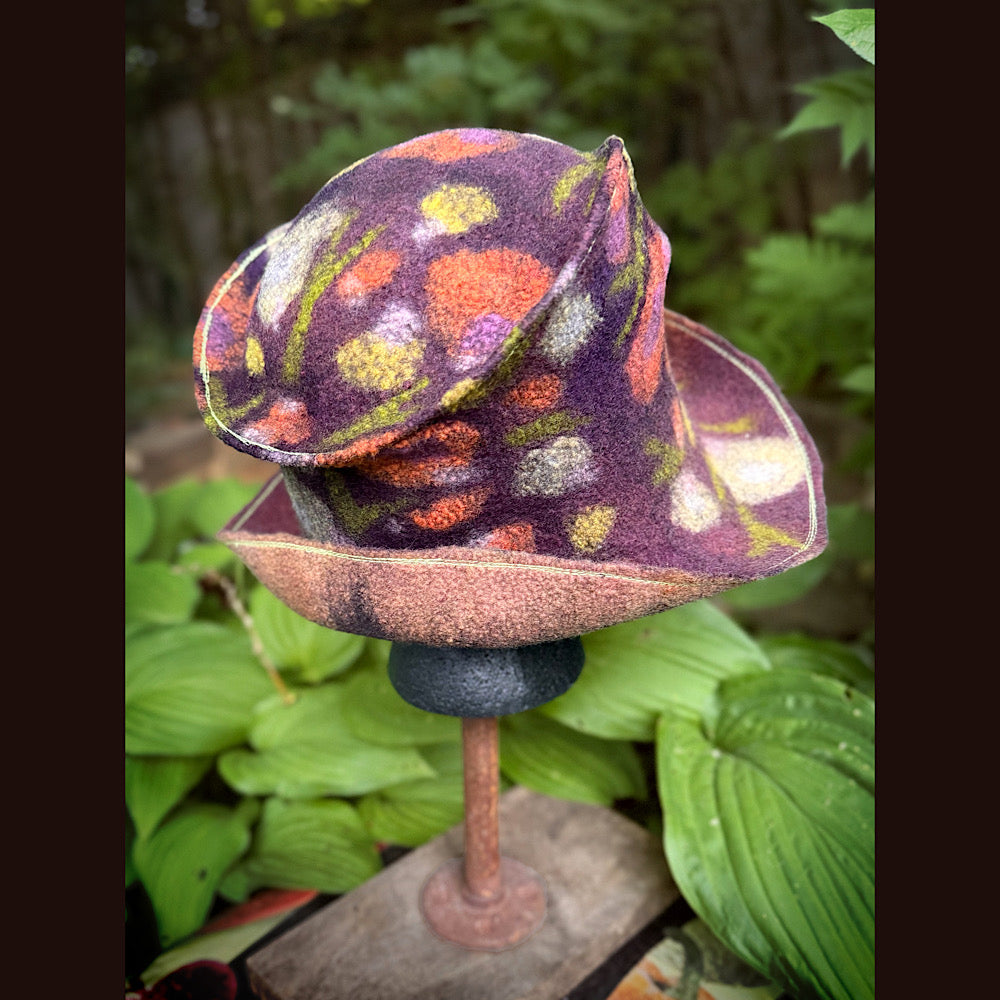 OOAK Handmade wool Felted hat 23.5” medium