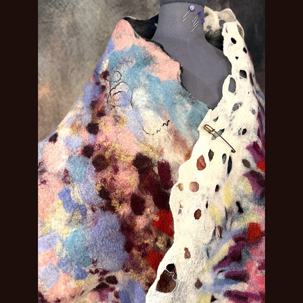 OOAK Handmade wool Felted Scarf 92” X 17”Original art work