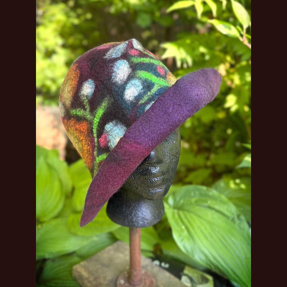 OOAK Handmade wool Felted hat 23.5” medium