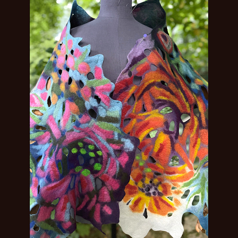 OOAK Handmade wool Felted Scarf 78” X 17” Original art work