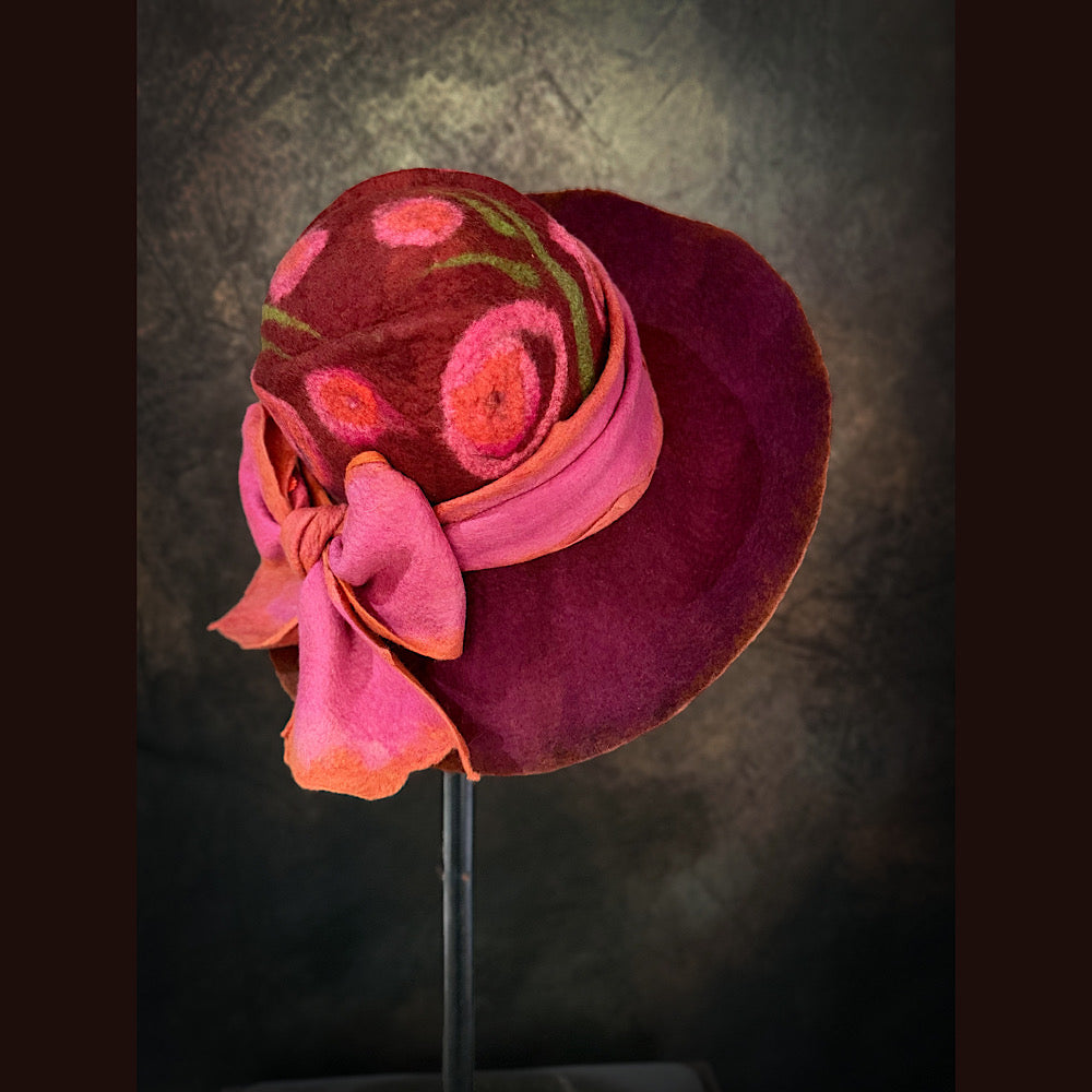 OOAK Handmade wool Felted hat 23.5” medium