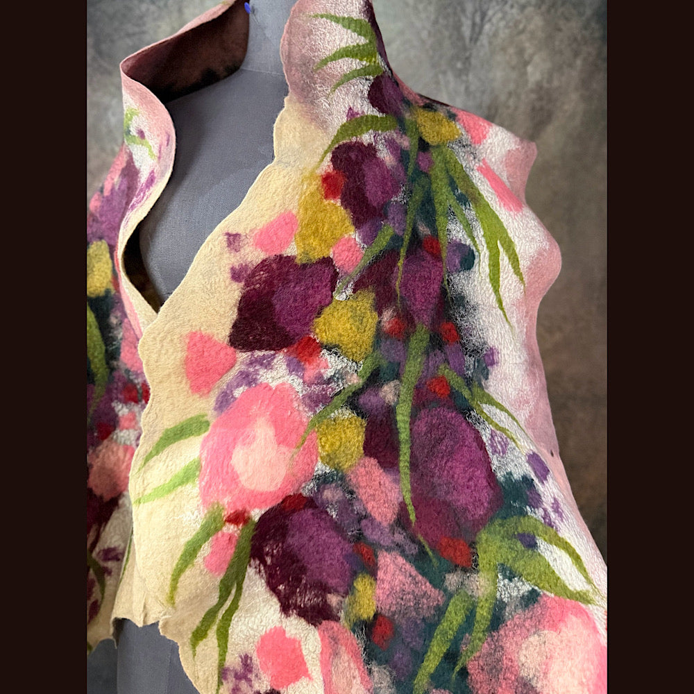 OOAK Handmade wool Felted Scarf 80” X 17” Original art work