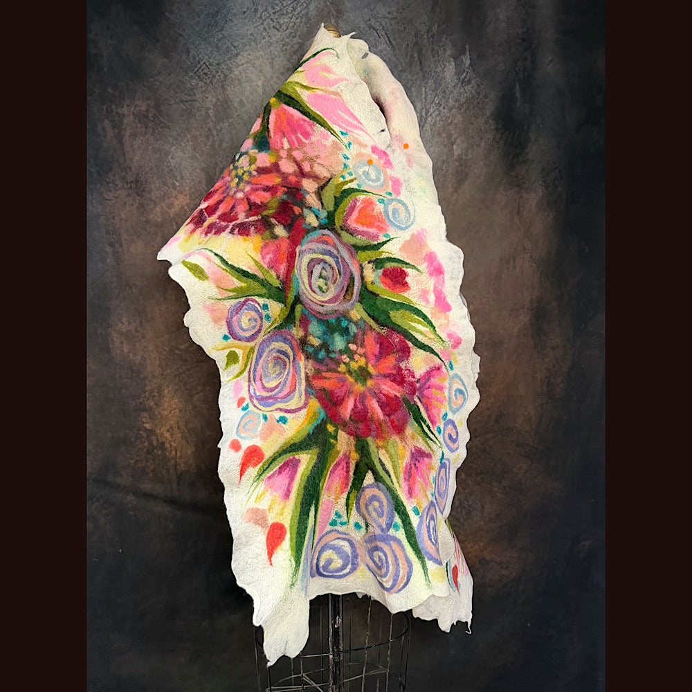 OOAK Handmade wool Felted Scarf 84” X 20” Original art work