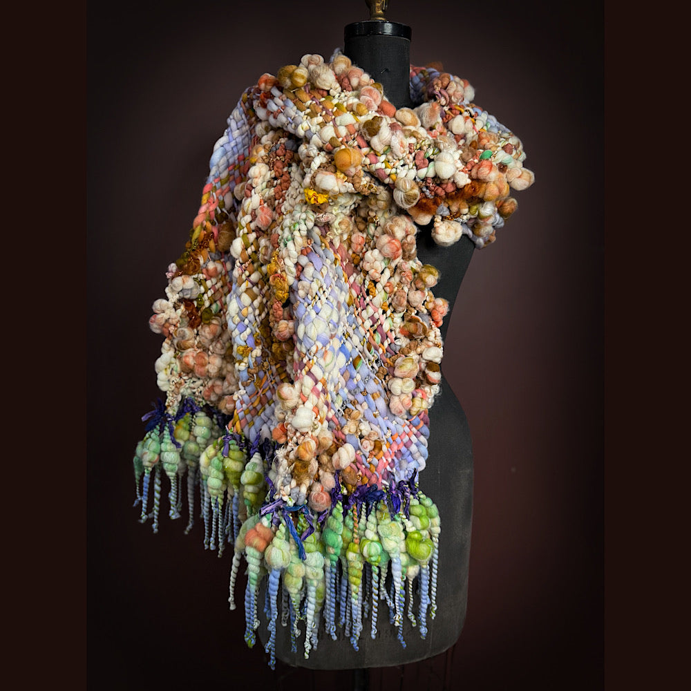 Handmade wool Woven Scarf 84” X 12”