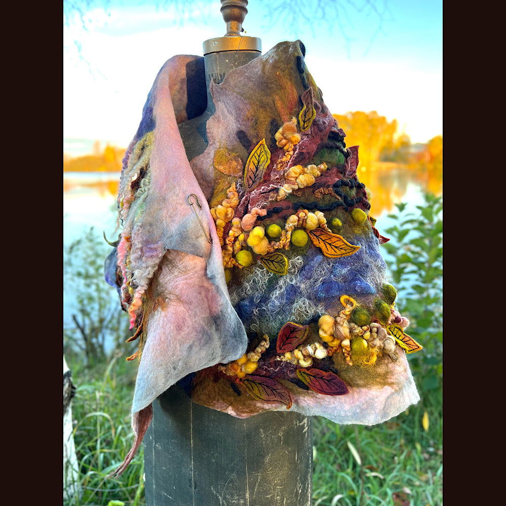 Chicoutimi river felted shawl 59” X 22”