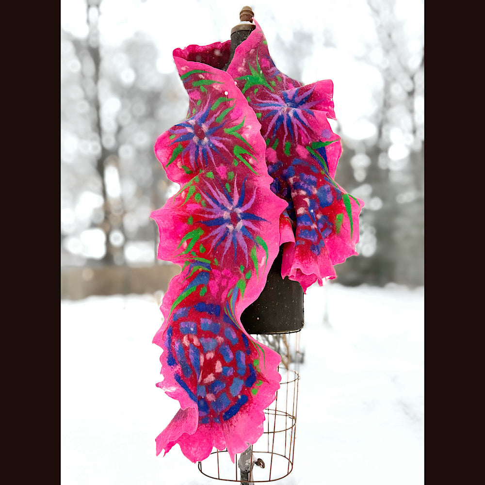 Handmade wool Felted Scarf 88” X 17”