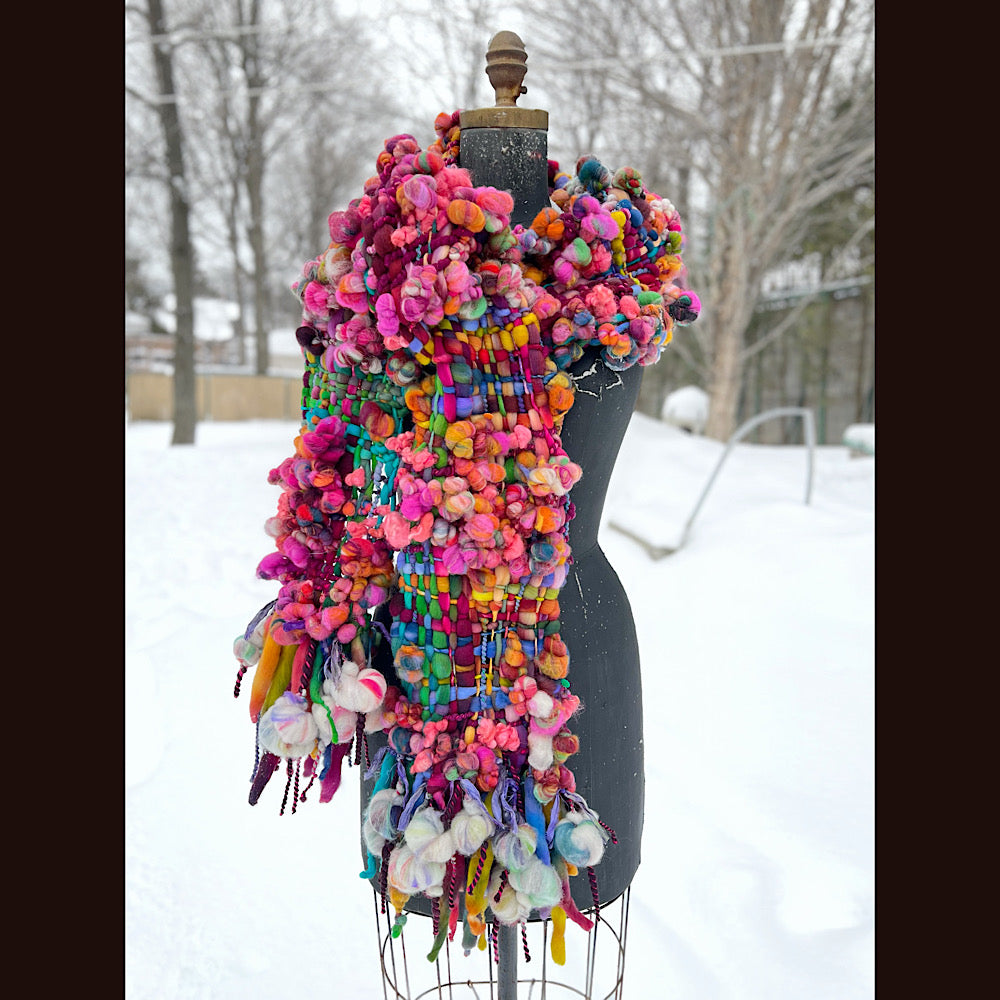 Winter rose Woven art yarn Scarf 104” X 8”