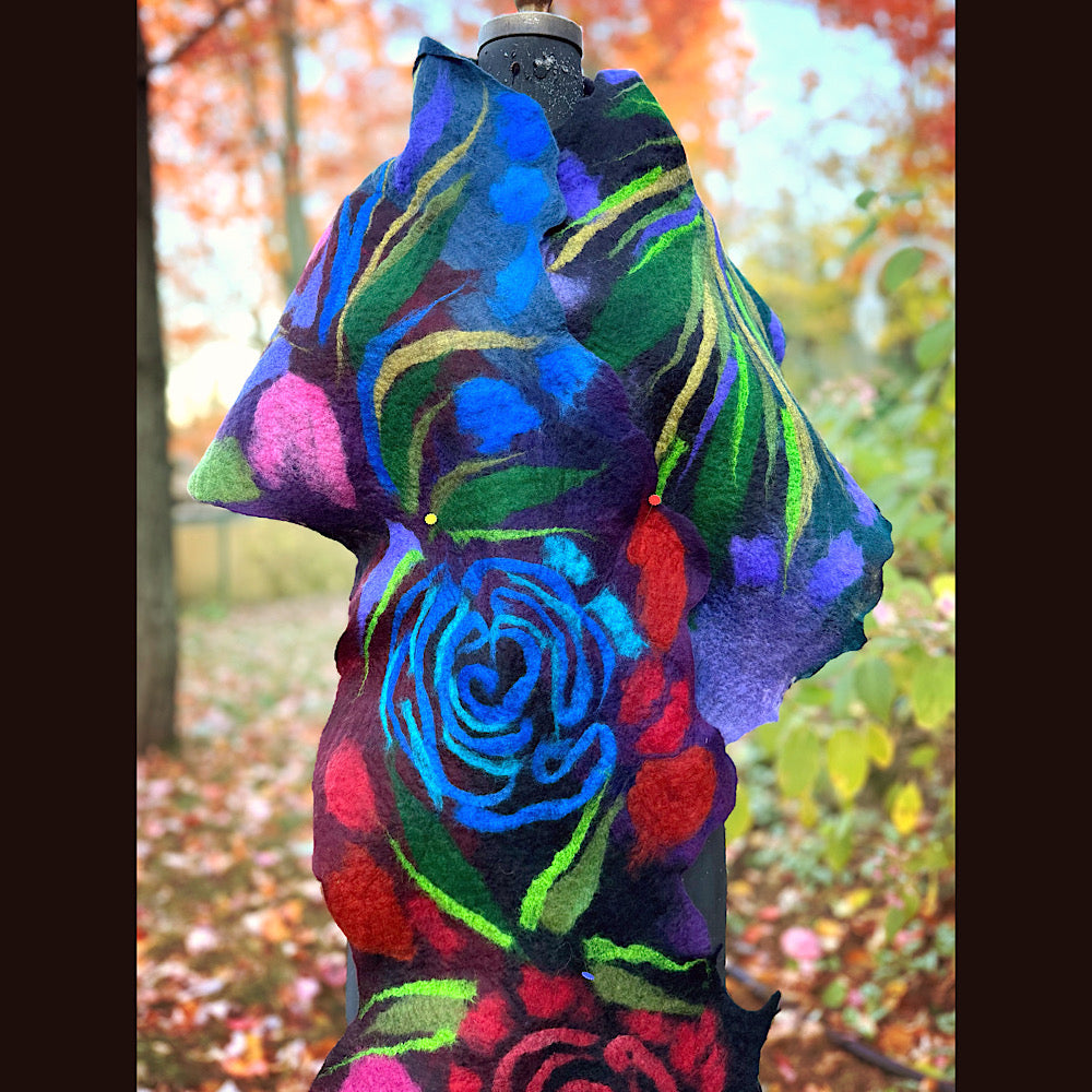 Handmade wool Felted Scarf 84” X 17”