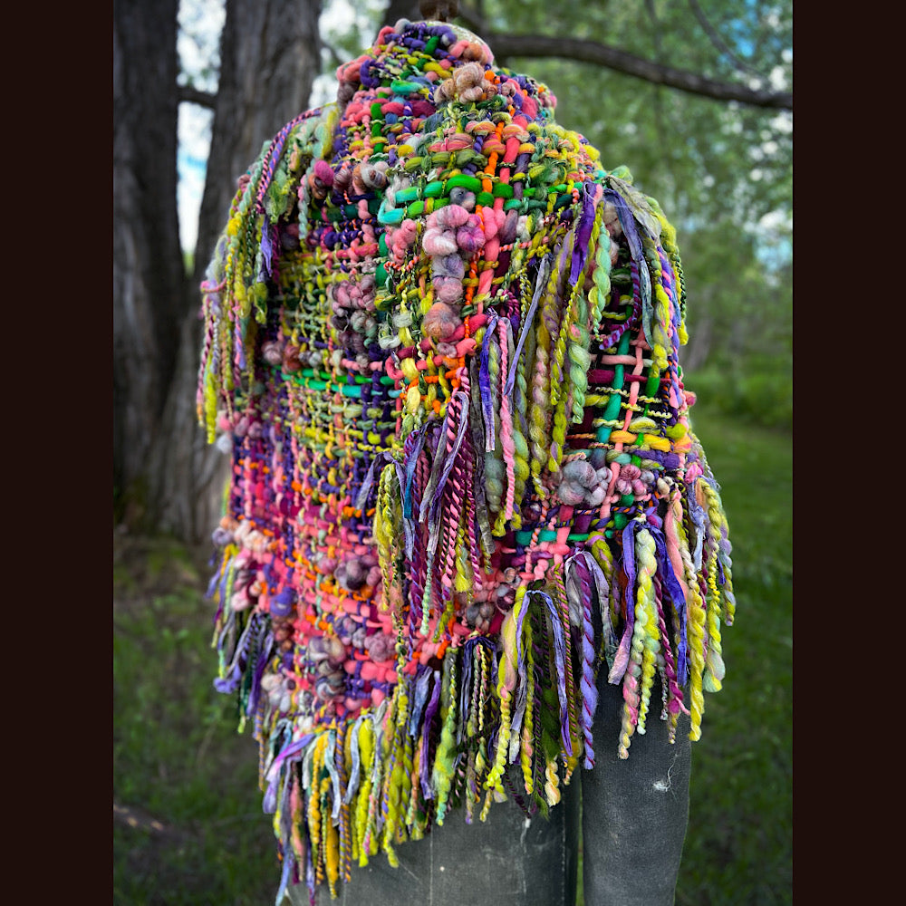 Rainbow warrior Woven shawl 82” X 36” 1 pound