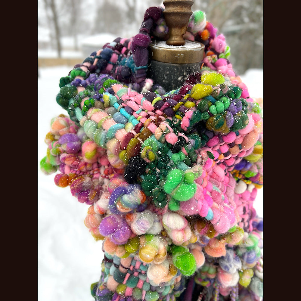 Frosted primroses woven art yarn Scarf 102” X 7”