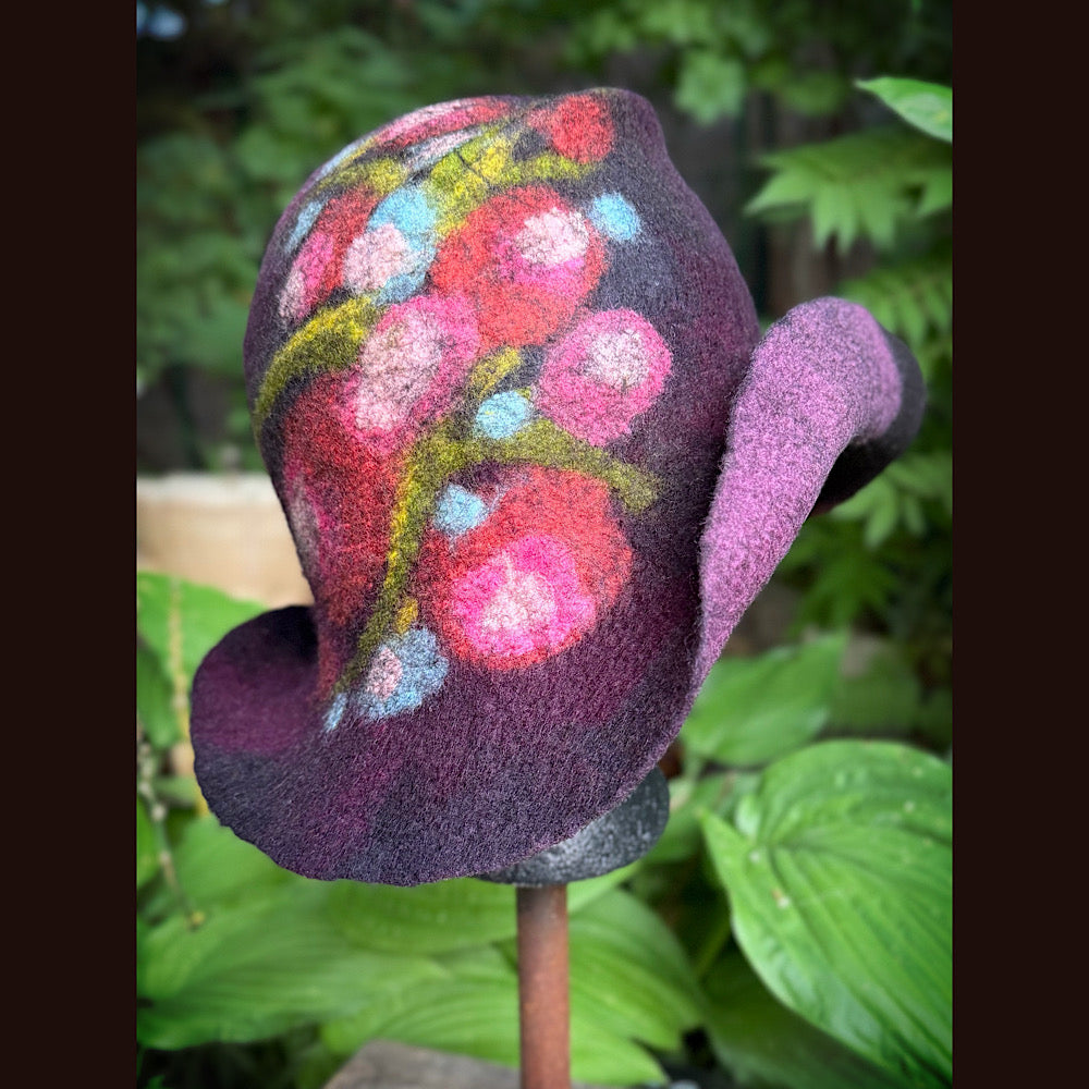 OOAK Handmade wool Felted hat 23.5” medium