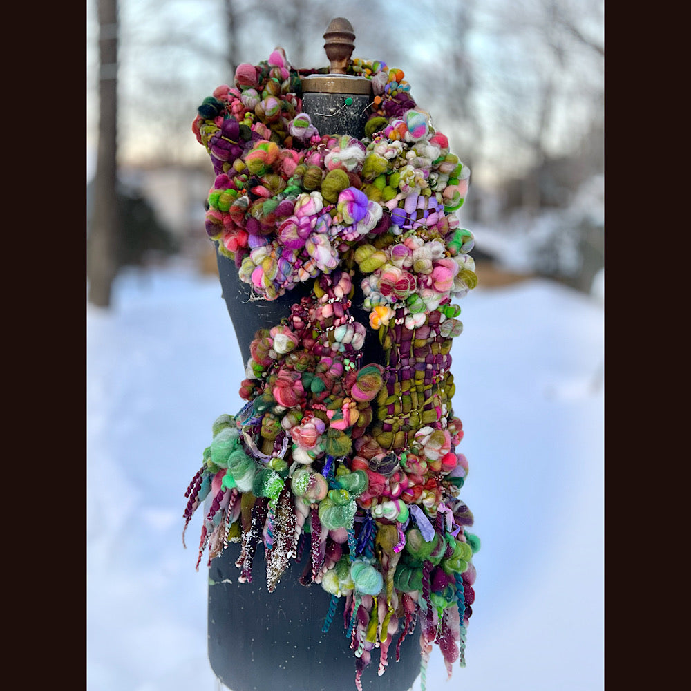 Winter rose Woven art yarn Scarf 102” X 7”