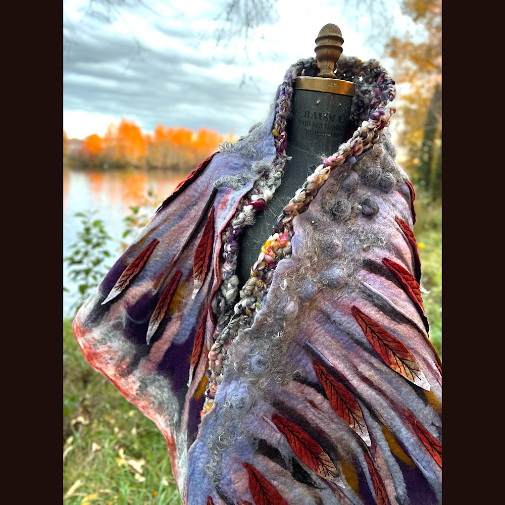 October sunset felted shawl 86” X 22”