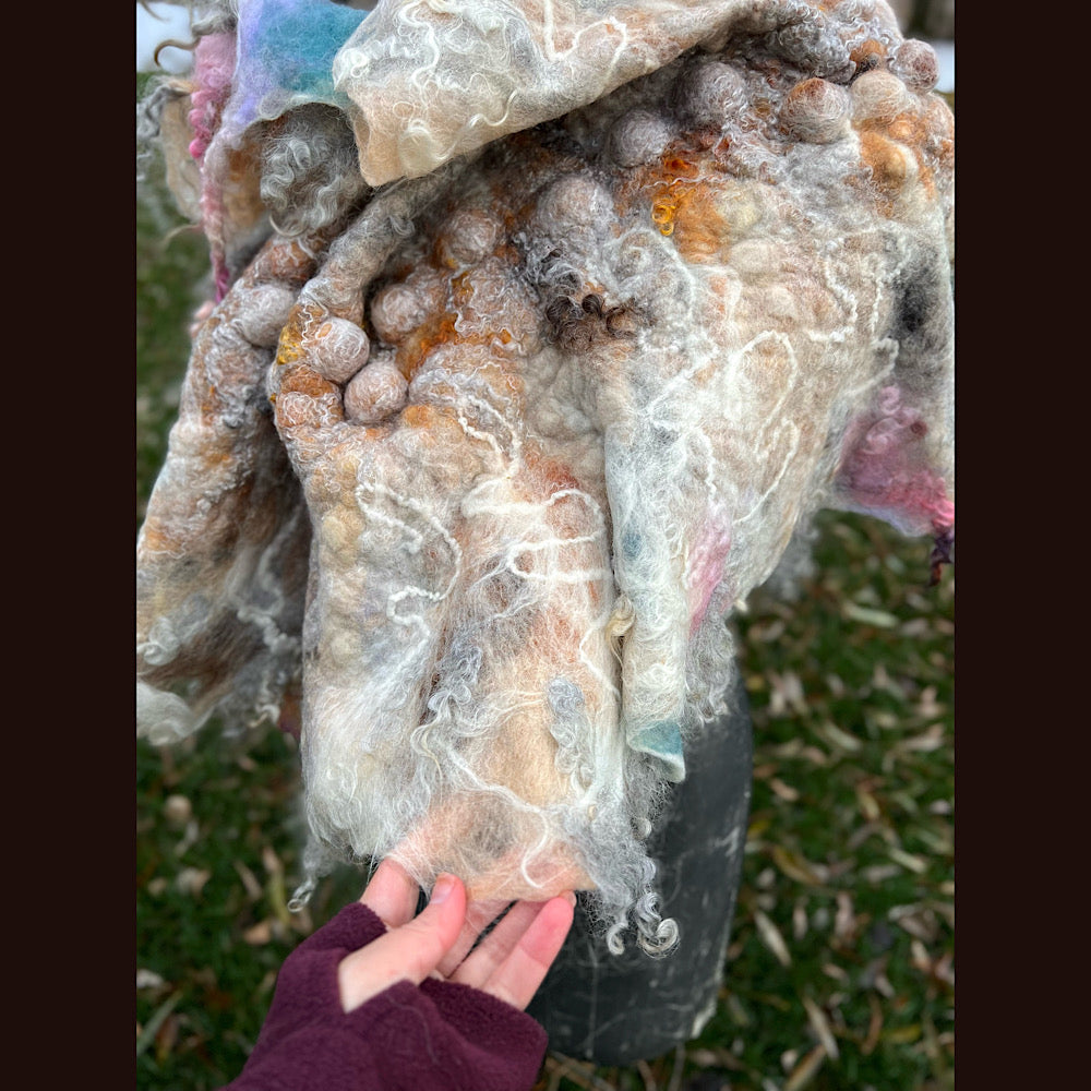L’Esprit du bois 2024  felted shawl 72” X 22”
