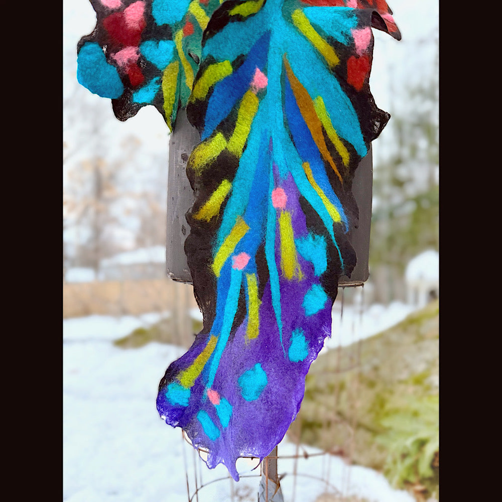 Handmade wool Felted Scarf 78” X 12”