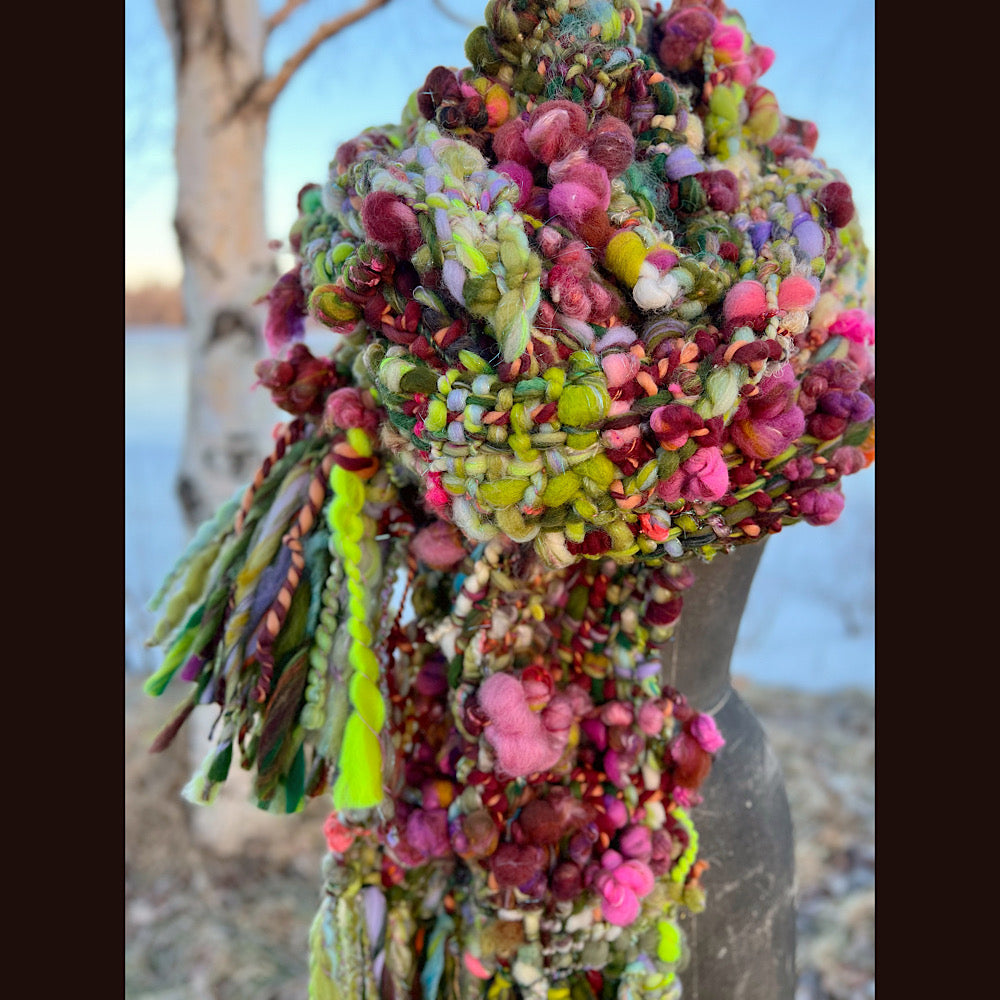 Woven scarf made of hand spun yarn 94” X 11”