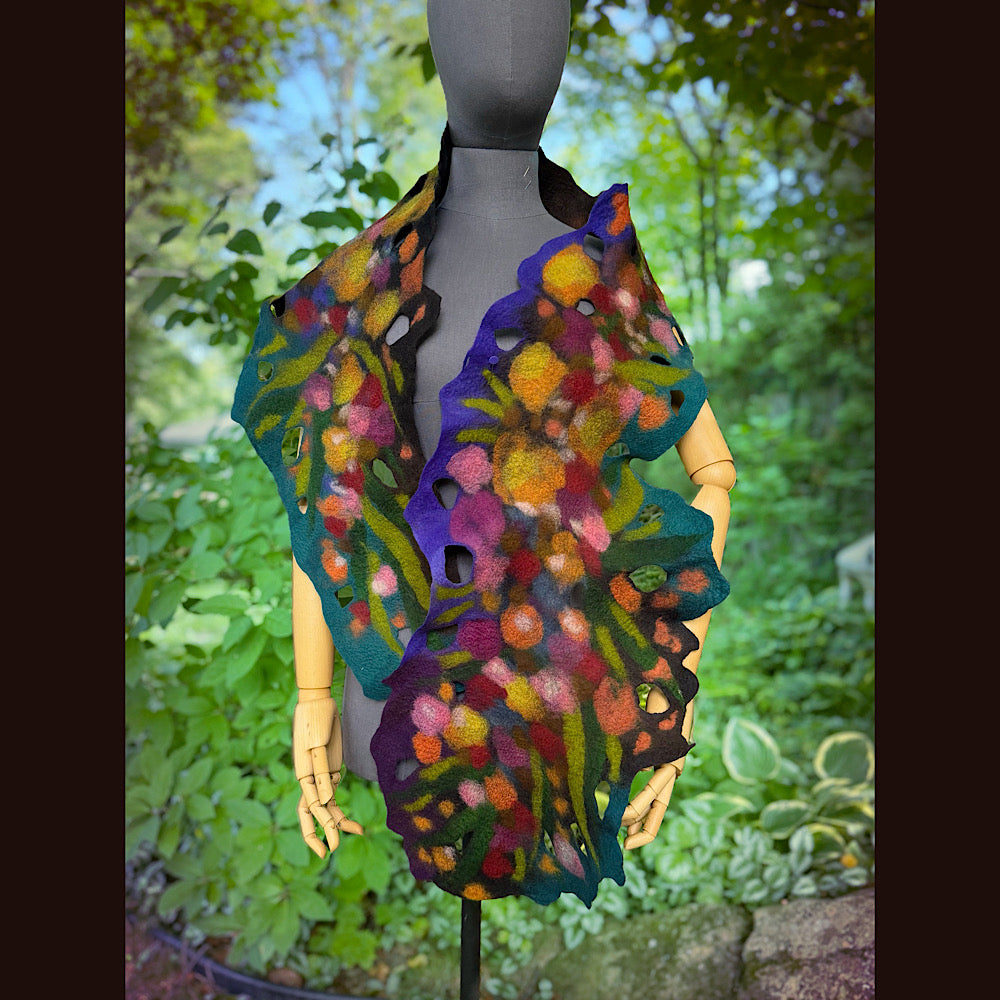 OOAK Handmade wool Felted Scarf 72” X 13” Original art work
