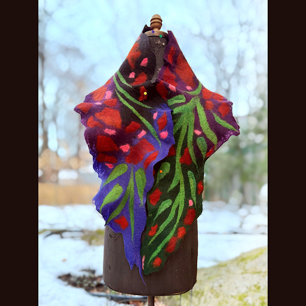 Handmade wool Felted Scarf 68” X 11”