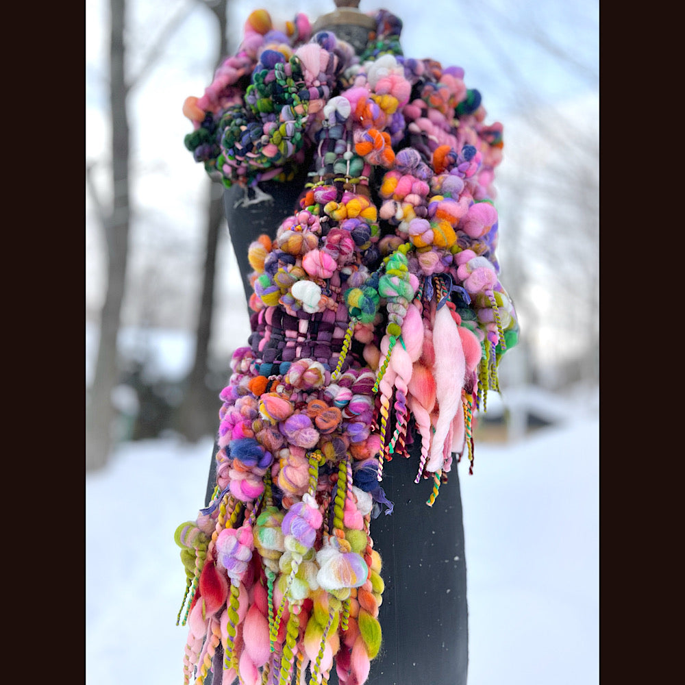 Frosted primroses woven art yarn Scarf 102” X 7”