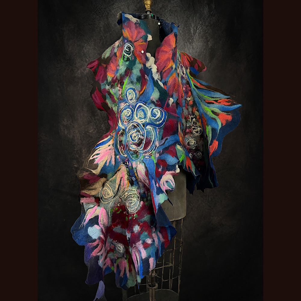 OOAK Handmade wool Felted Scarf 86” X 17”