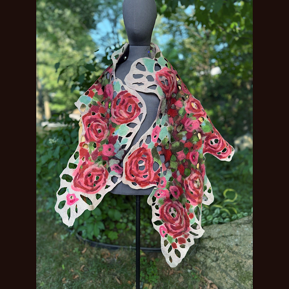 OOAK Handmade wool Felted Scarf 90” X 29” Original art work