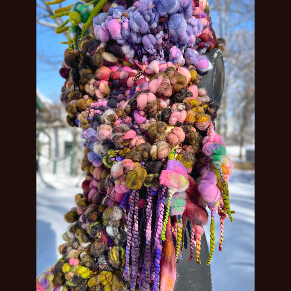 Velvet roses  woven art yarn Scarf 102” X 7 1/2”