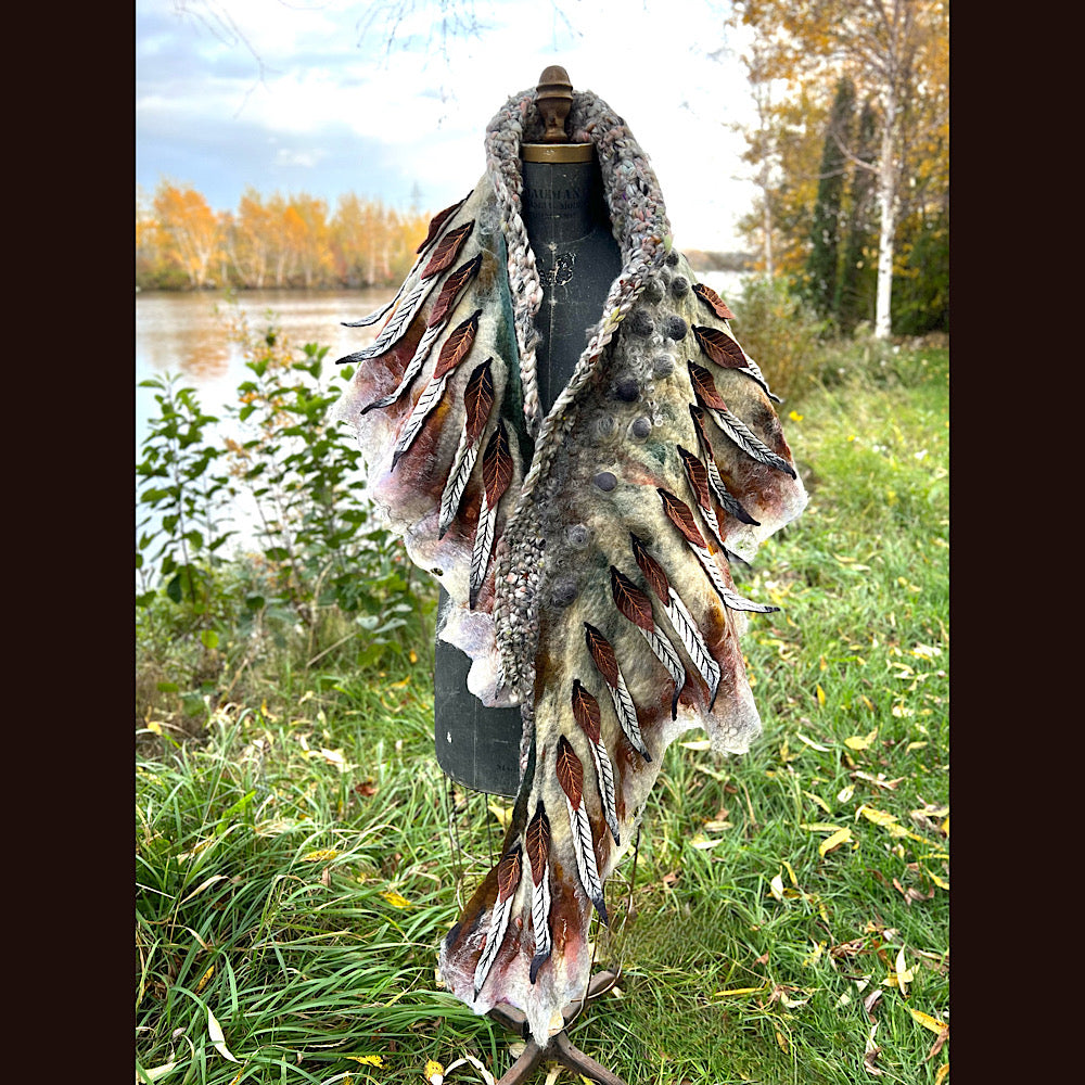 The Owl  felted shawl 80” X 25”