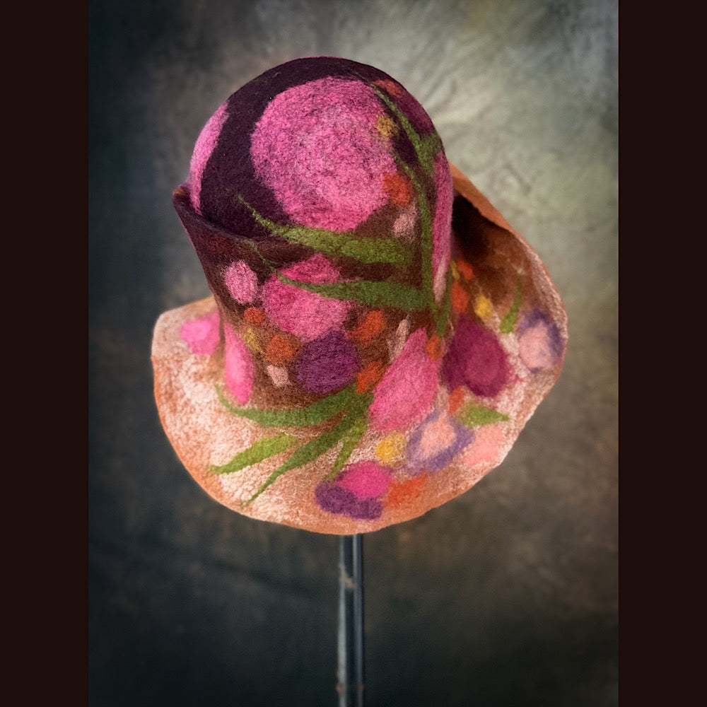 OOAK Handmade wool Felted hat 23.5” medium