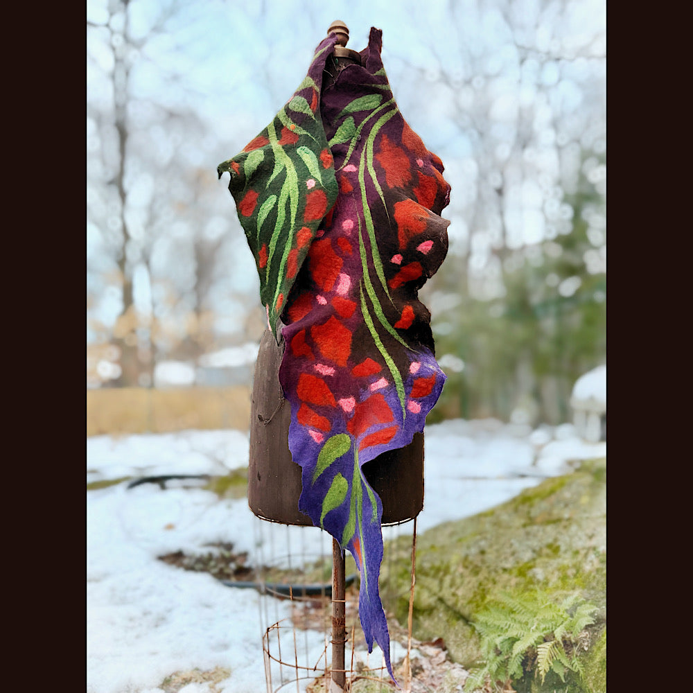 Handmade wool Felted Scarf 68” X 11”