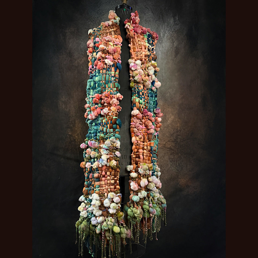 OOAK Handmade wool Woven Scarf 100” X 8”