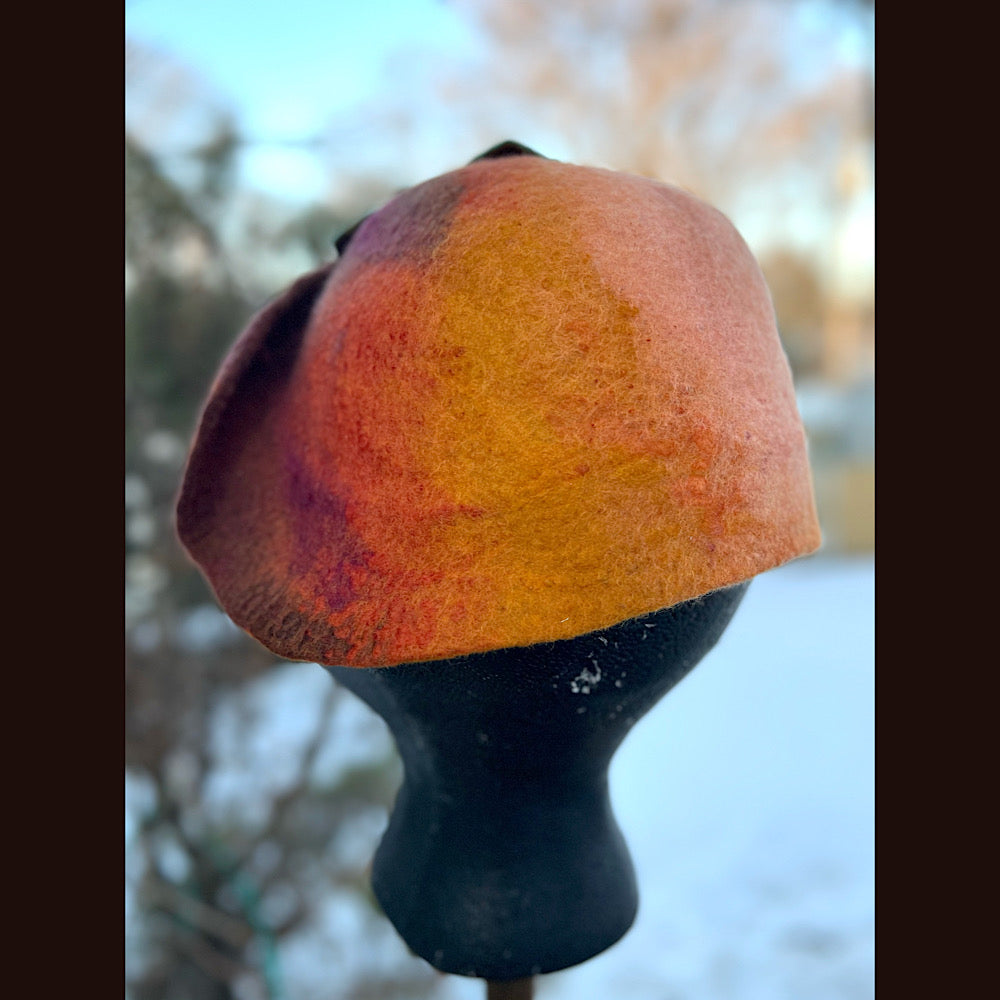 Felted mini cloche hat with flower 22” small