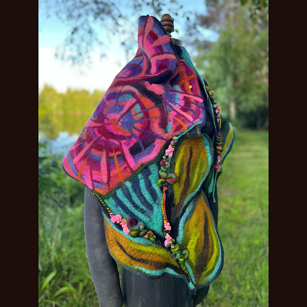 Roses Large Felted Shawl 60” X 21”