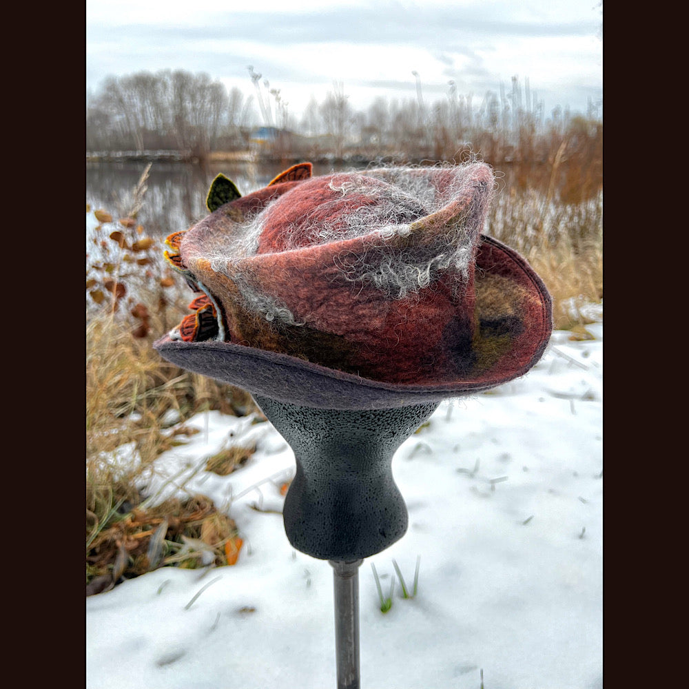 Felted top hat with rose 22” small