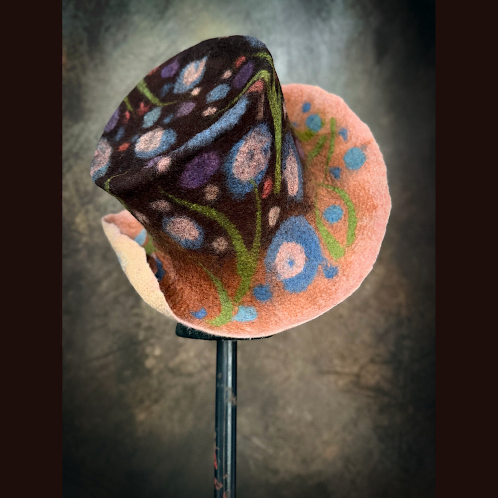 OOAK Handmade wool Felted hat 23.5” medium