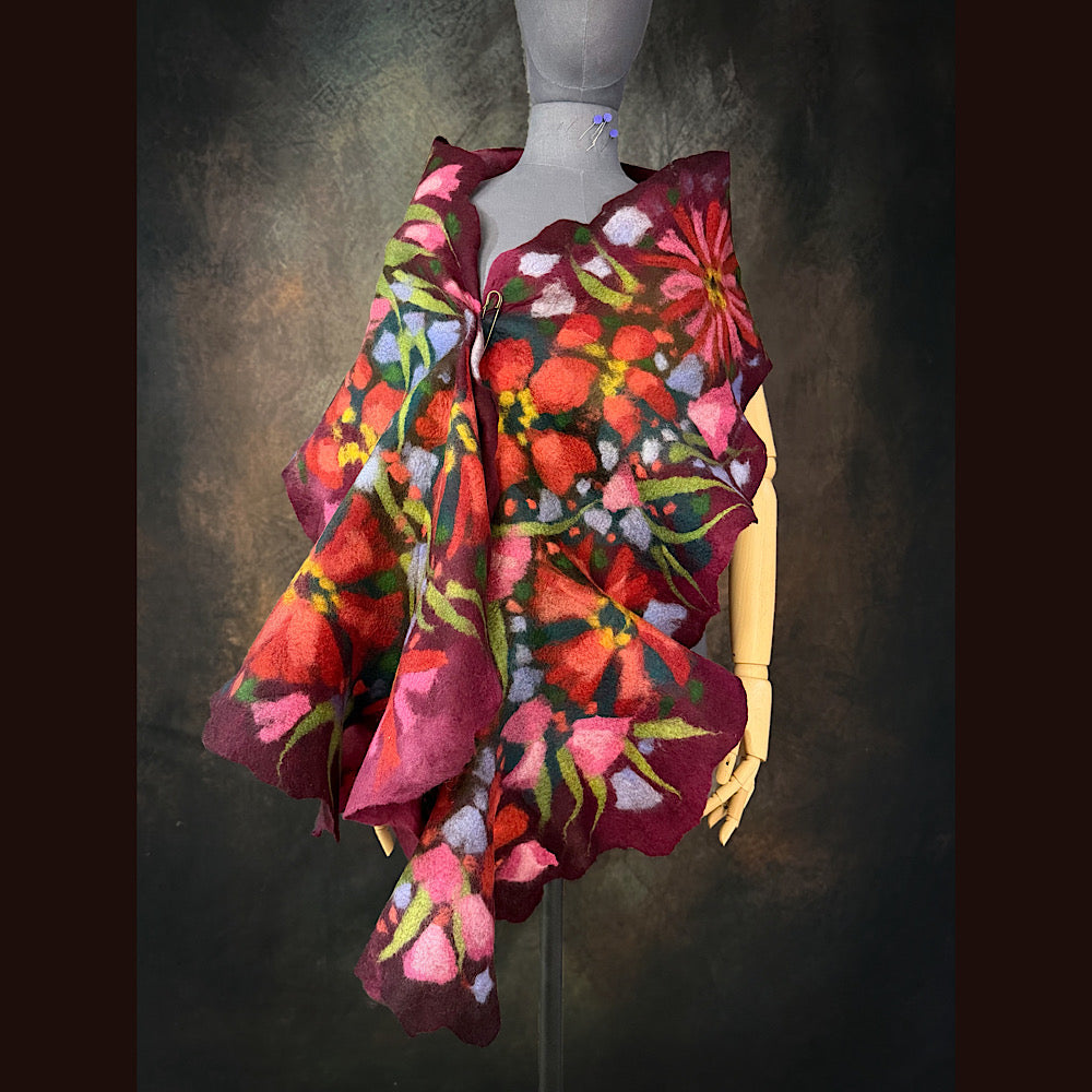 OOAK Handmade wool Felted Scarf 85” X 20” Original art work