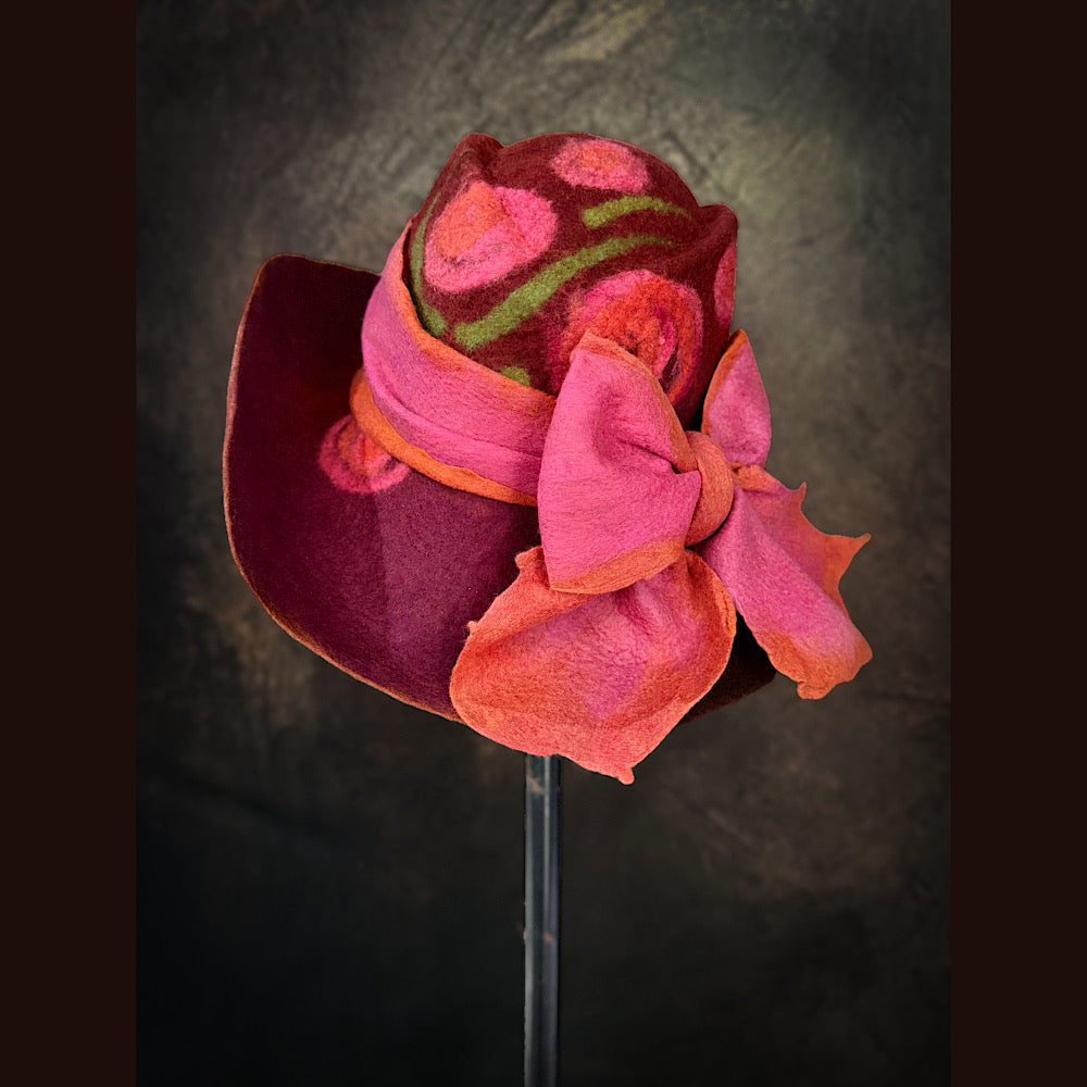 OOAK Handmade wool Felted hat 23.5” medium