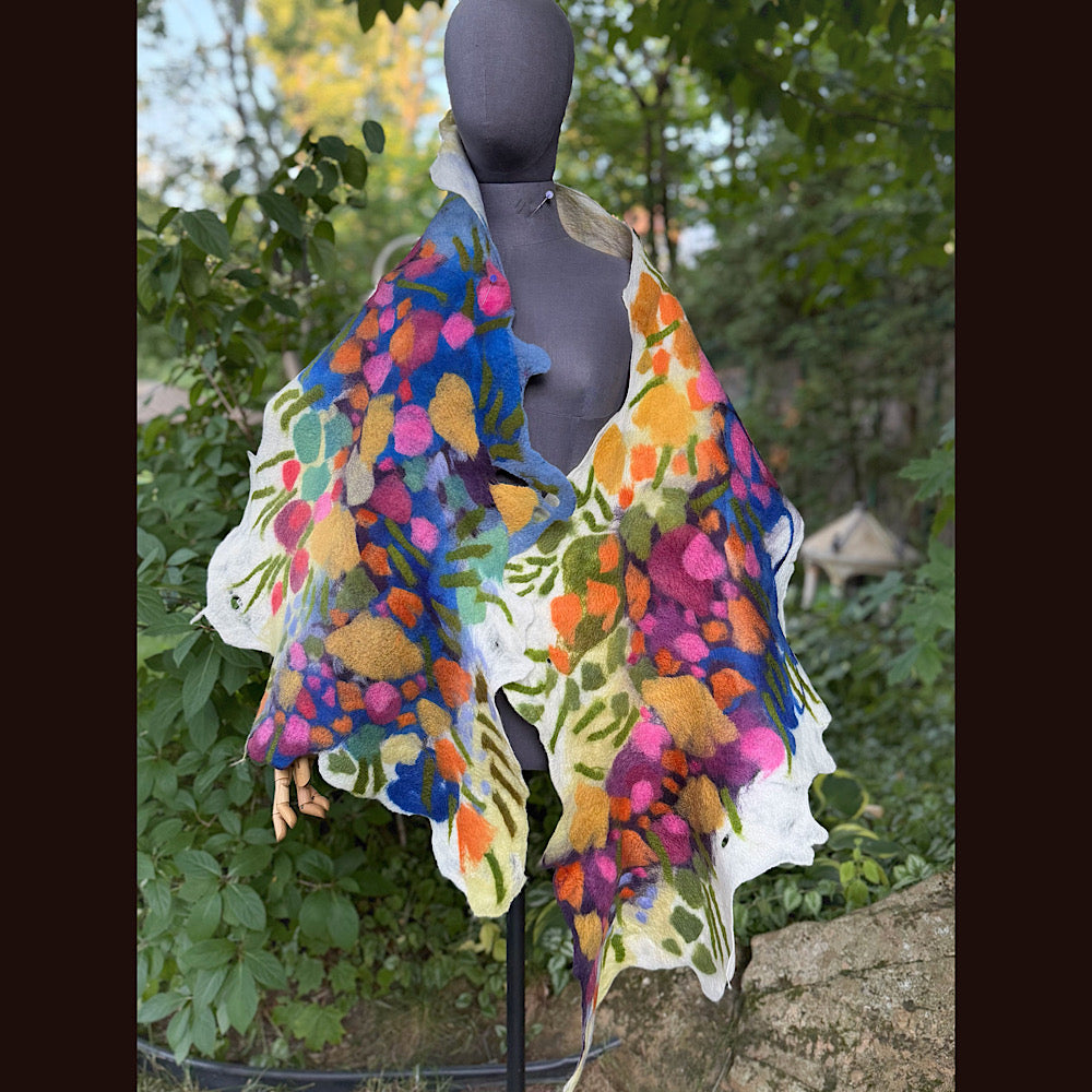 OOAK Handmade wool Felted Scarf 88” X 22” Original art work