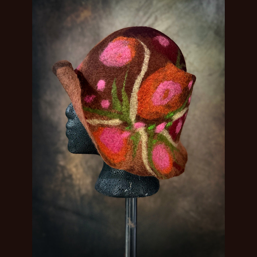 OOAK Handmade wool Felted hat 23.5” medium