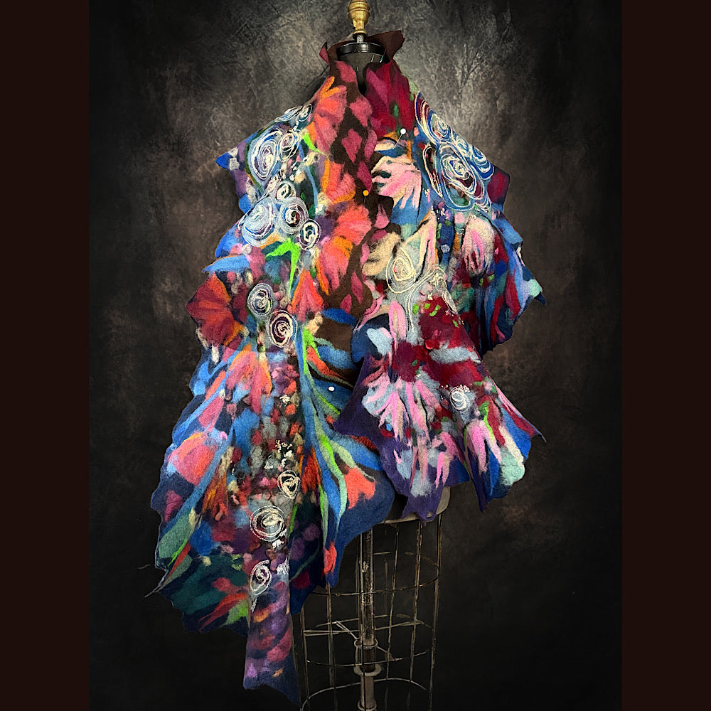 OOAK Handmade wool Felted Scarf 86” X 17”