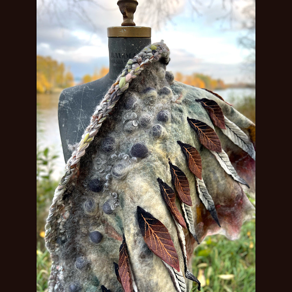 The Owl  felted shawl 80” X 25”