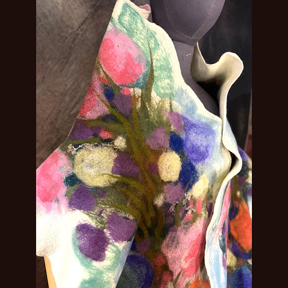 OOAK Handmade wool Felted Scarf 80” X 17” Original art work