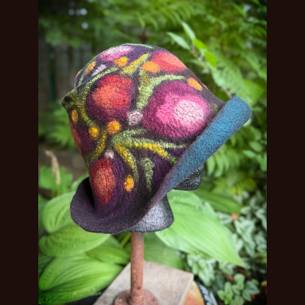 OOAK Handmade wool Felted hat 23.5” medium