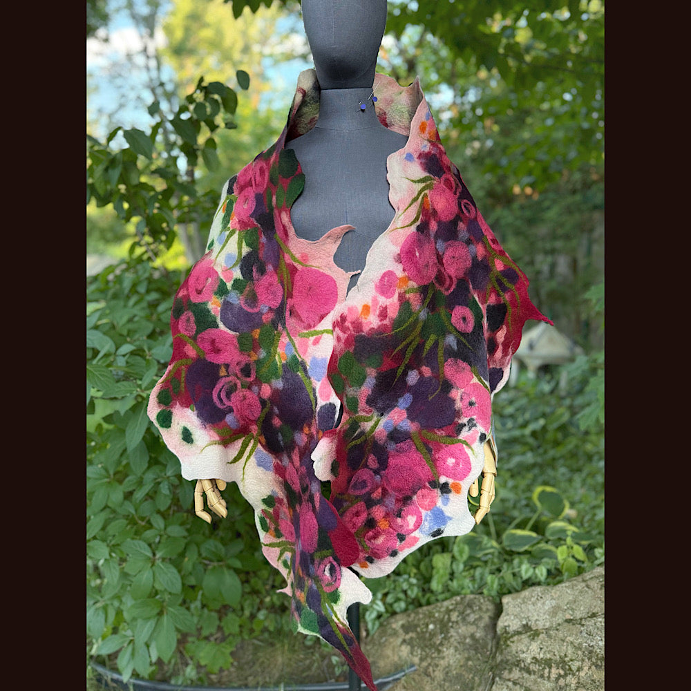 OOAK Handmade wool Felted Scarf 84” X 19” Original art work