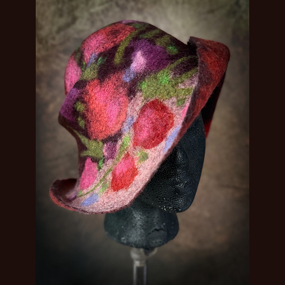 OOAK Handmade wool Felted hat 23.5” medium