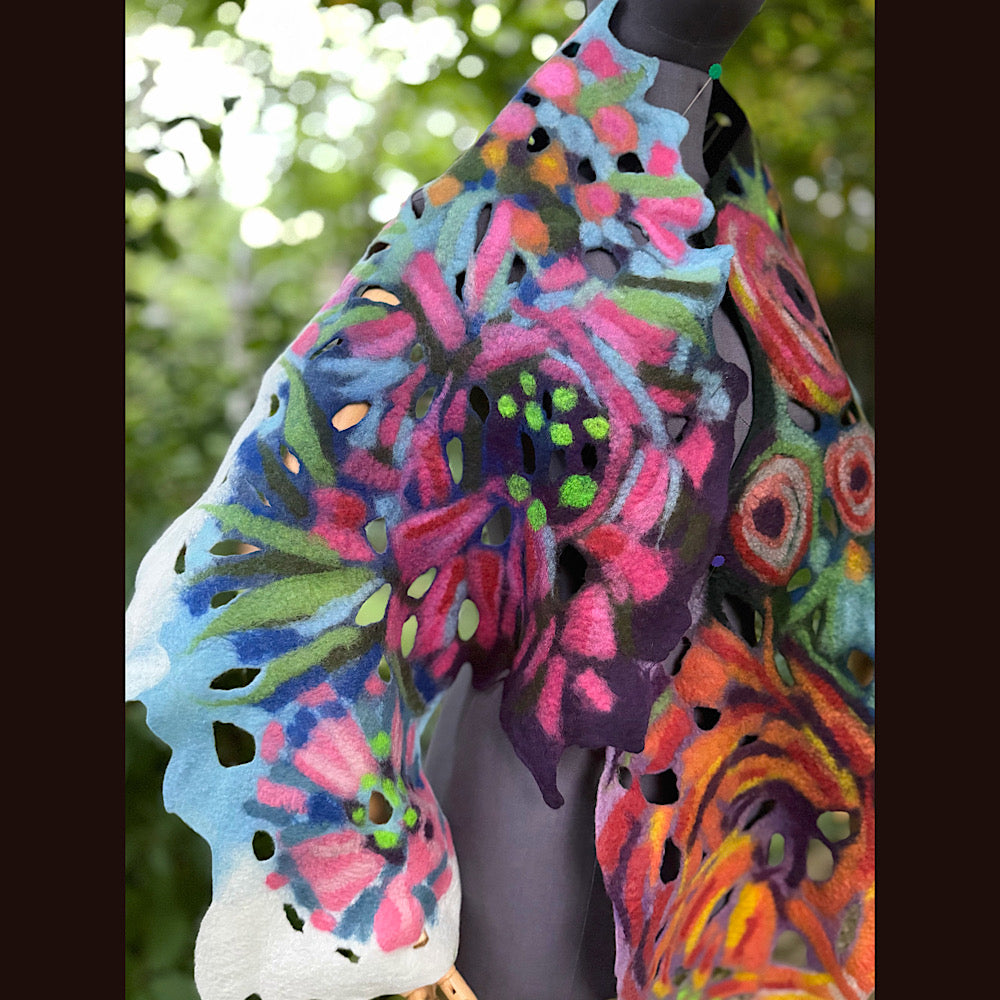 OOAK Handmade wool Felted Scarf 78” X 17” Original art work